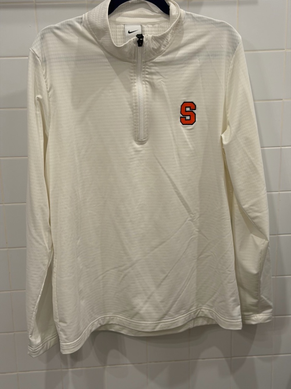 Nike White Quarter-Zip Pullover with Orange 'S' Patch